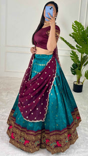 Party Wear Multi Color Jequrd Silk Lehega For Girls