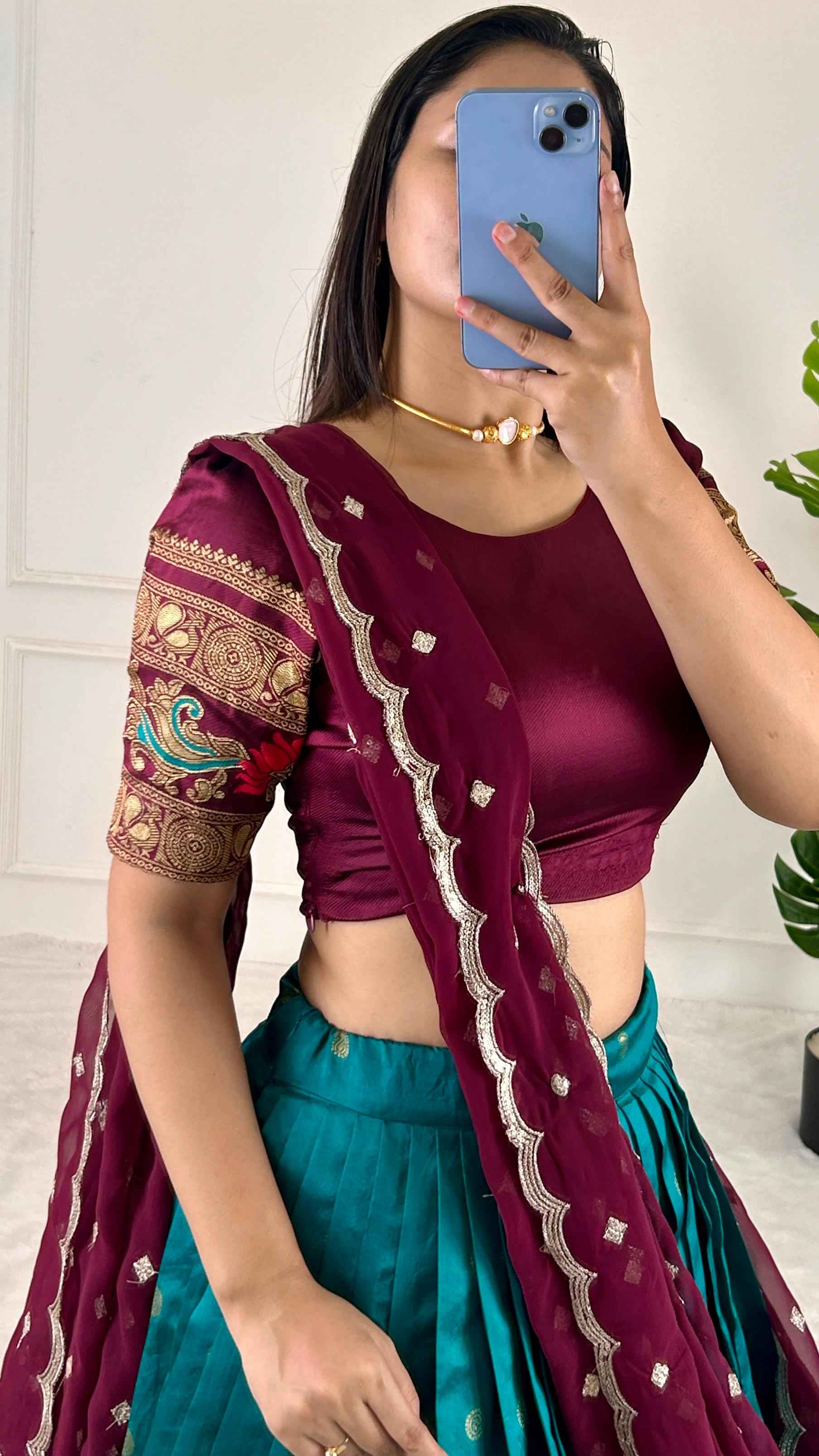 Party Wear Multi Color Jequrd Silk Lehega For Girls