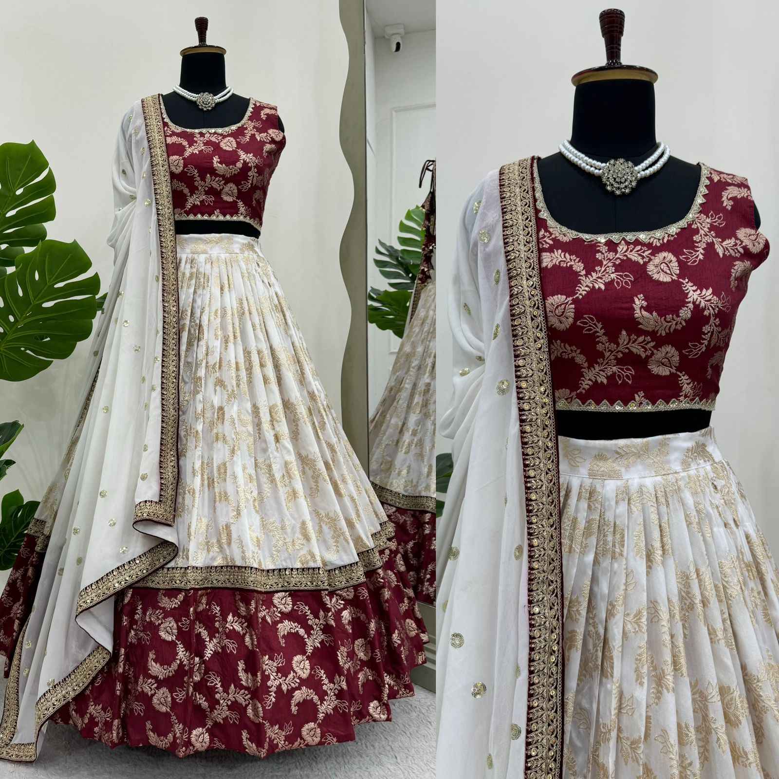 Wedding Wear Multi Color Jequrd Silk Lehenga For Girls