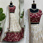 Wedding Wear Multi Color Jequrd Silk Lehenga For Girls