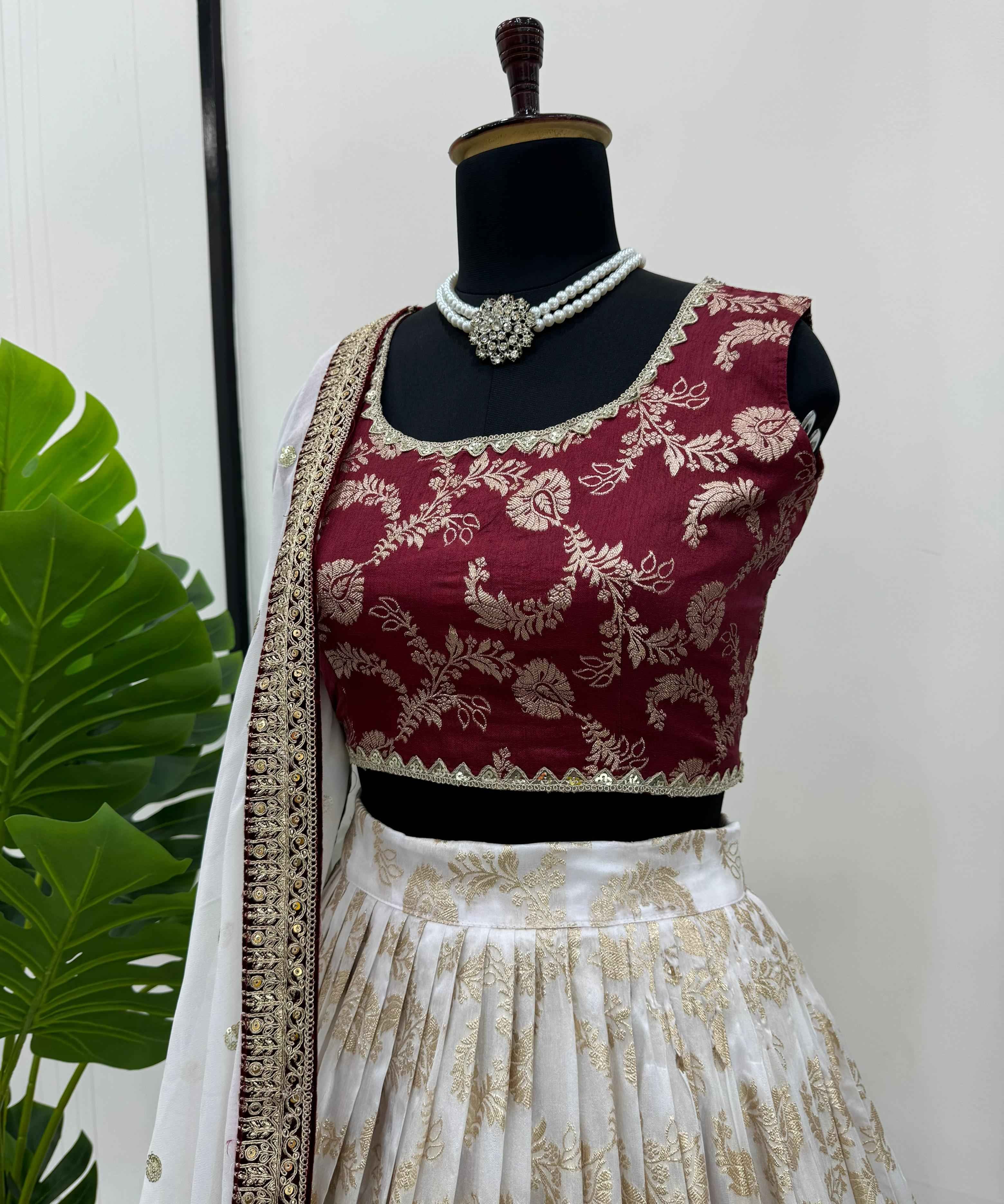 Wedding Wear Multi Color Jequrd Silk Lehenga For Girls