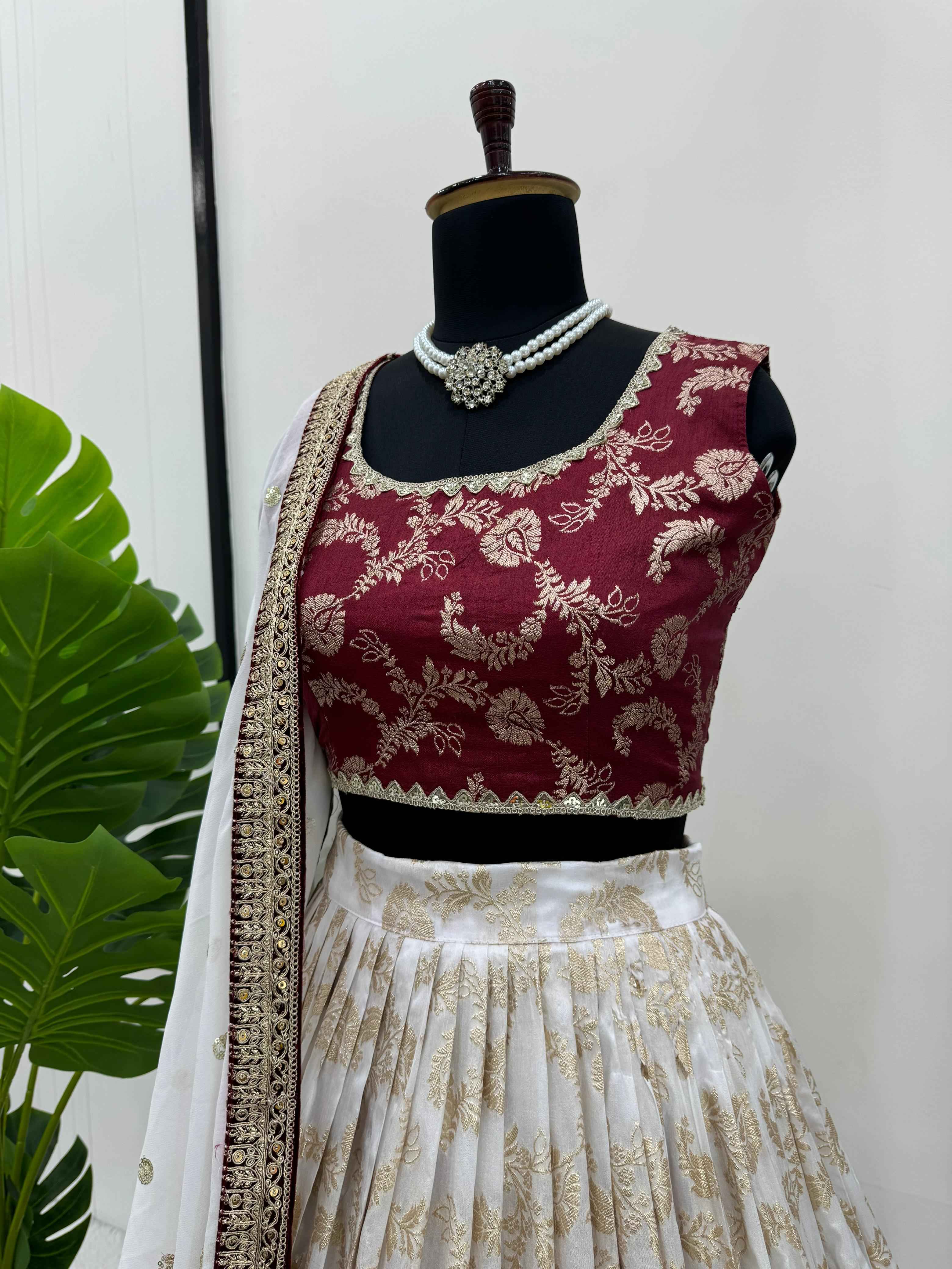 Wedding Wear Multi Color Jequrd Silk Lehenga For Girls