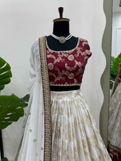 Wedding Wear Multi Color Jequrd Silk Lehenga For Girls