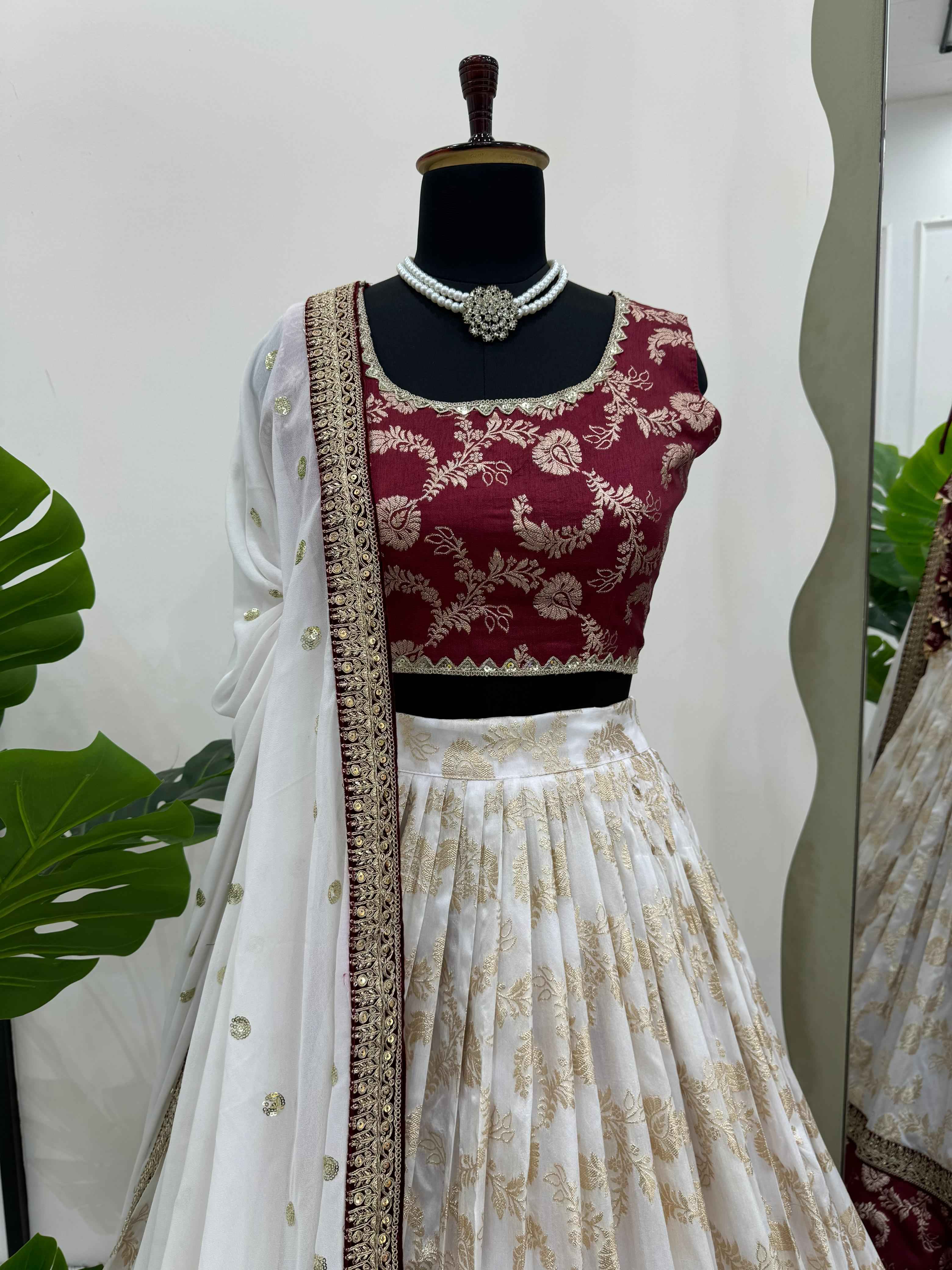Wedding Wear Multi Color Jequrd Silk Lehenga For Girls