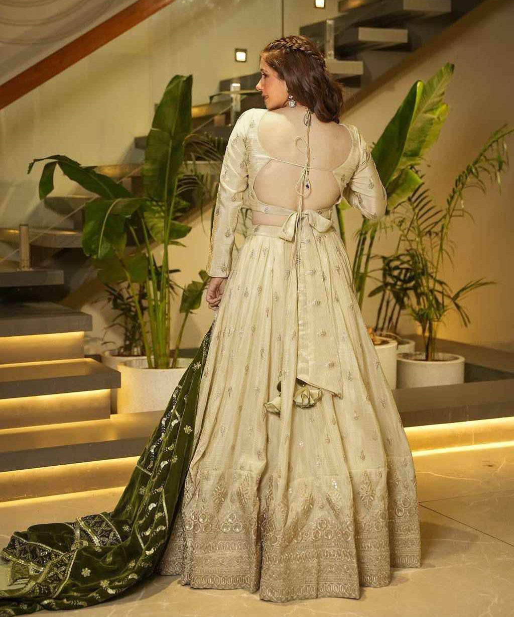 Party Wear Cream Color Silkyani Slab Lehenga Choli For Girls