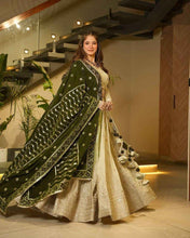 Party Wear Cream Color Silkyani Slab Lehenga Choli For Girls