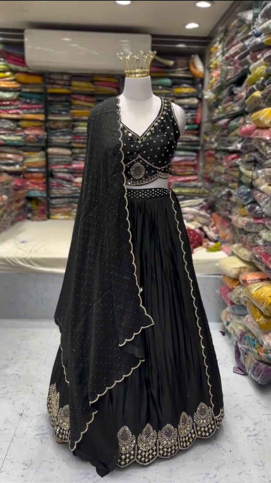 Party Wear Black Color Foux Gogette Lehenga For Women