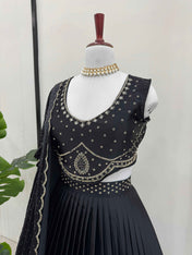 Party Wear Black Color Foux Gogette Lehenga For Women