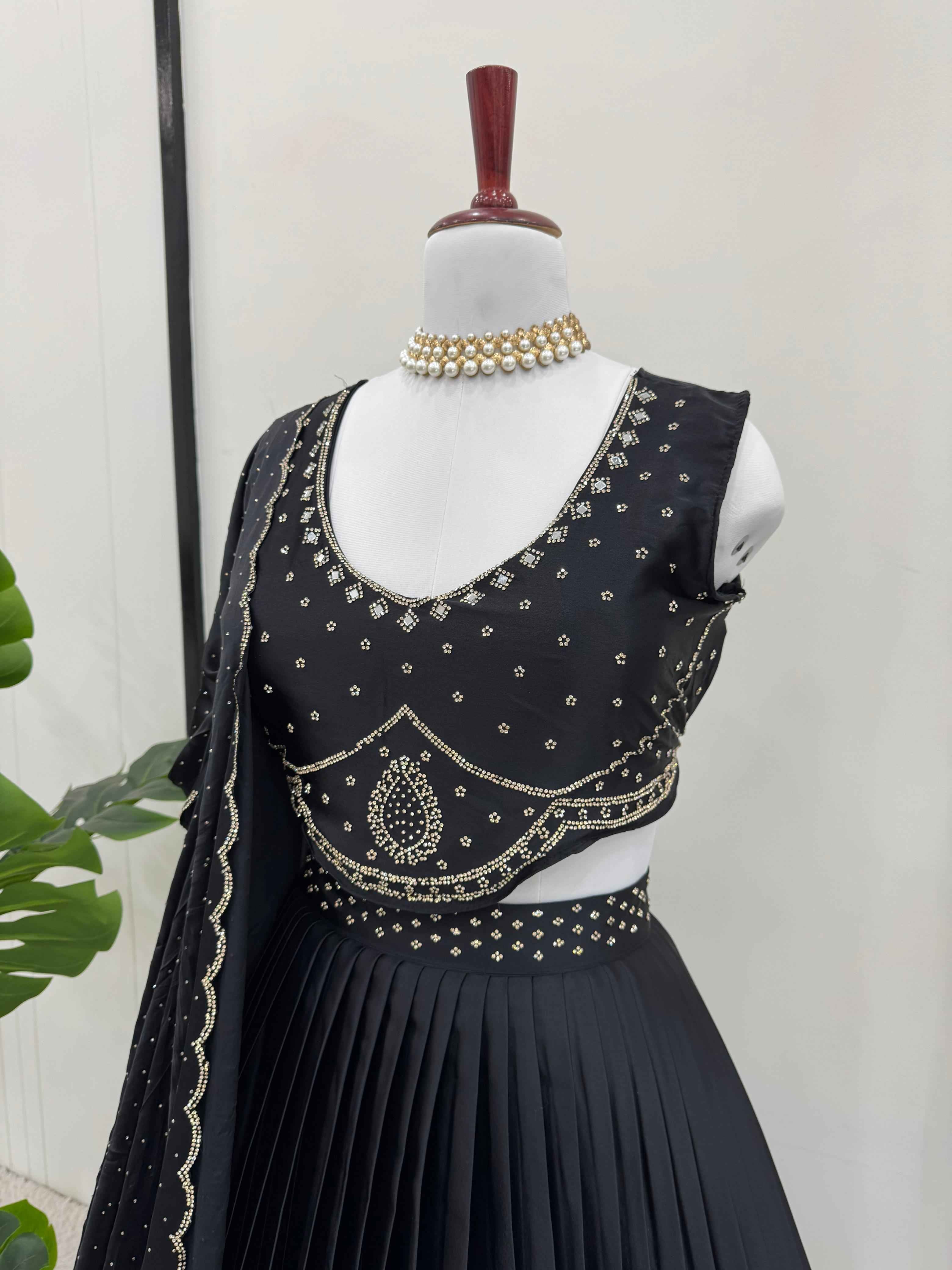 Party Wear Black Color Foux Gogette Lehenga For Women
