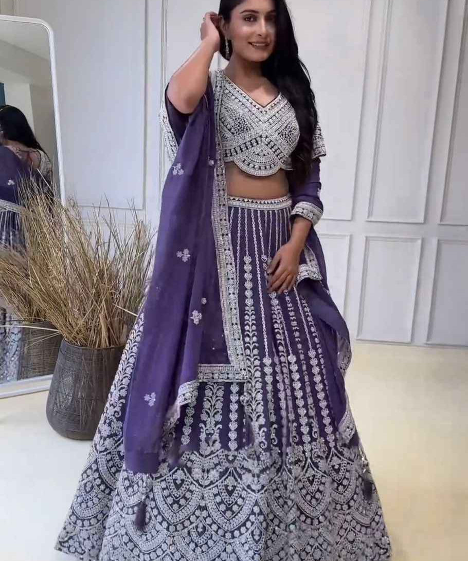 Party Wear Light Purple Color Georgette Lehenga choli for girls
