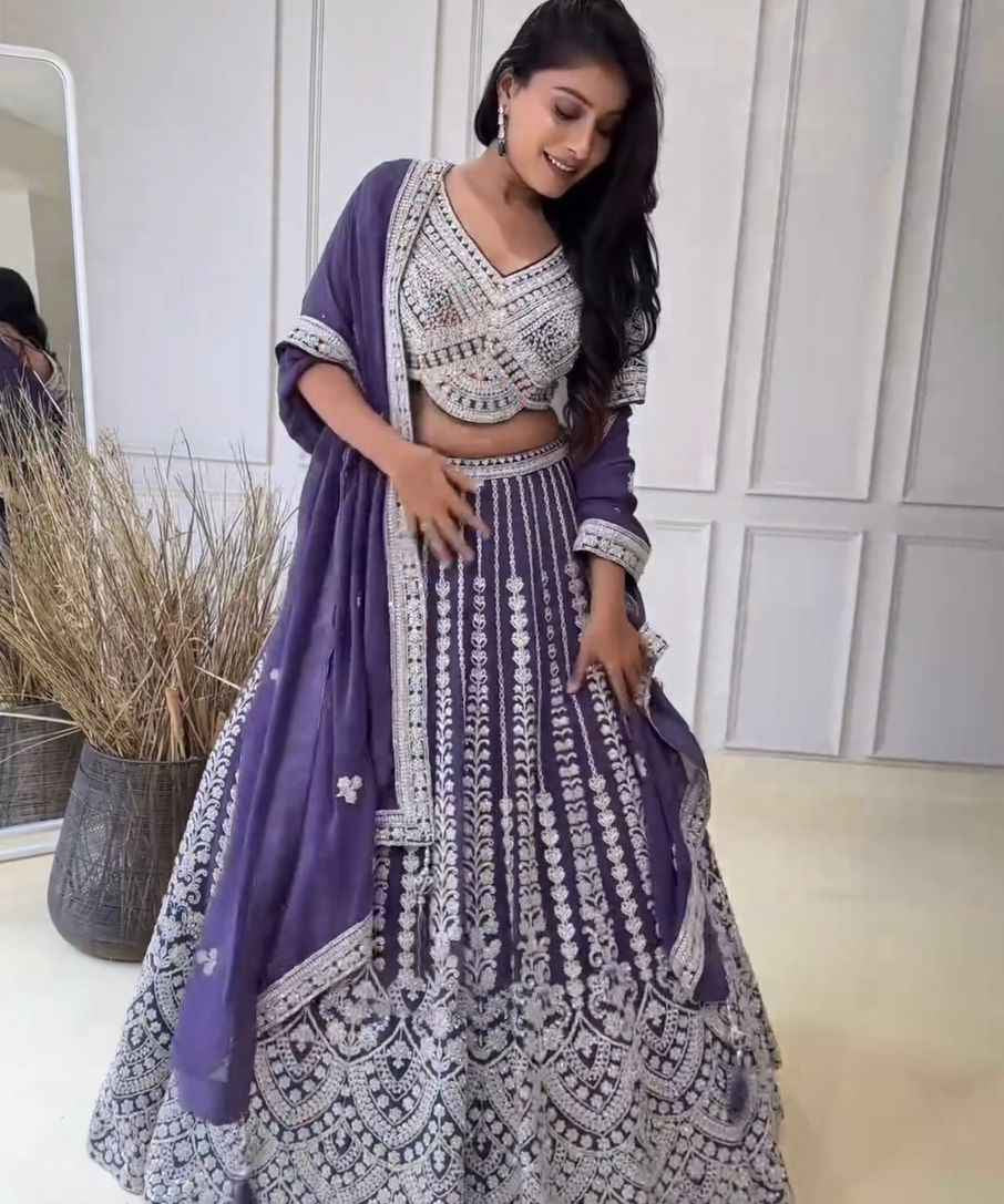 Party Wear Light Purple Color Georgette Lehenga choli for girls