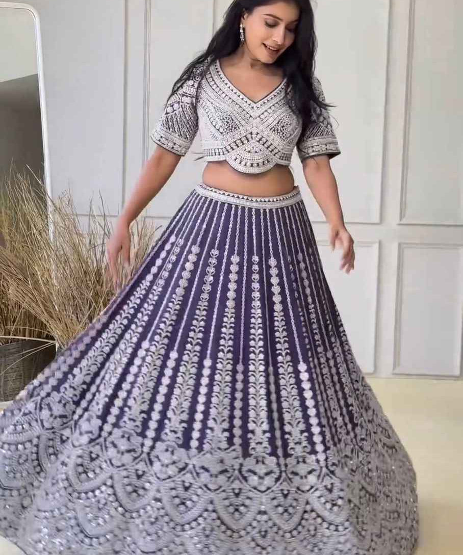 Wedding Wear Light Purple Color Foux Gorgette Lehenga For Women