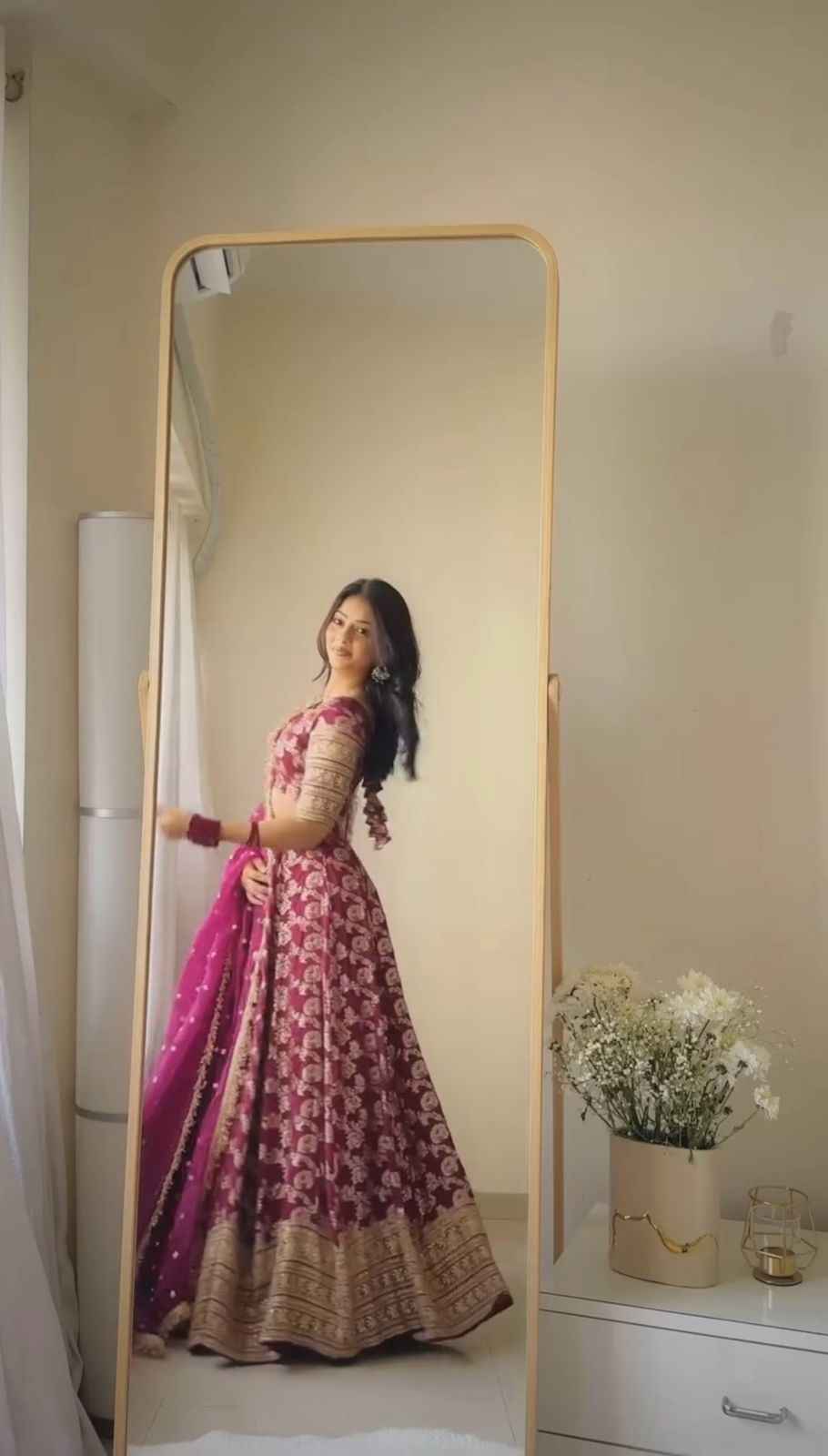 Wedding Wear Pink Color Jequrd Silk Lehenga For Girls