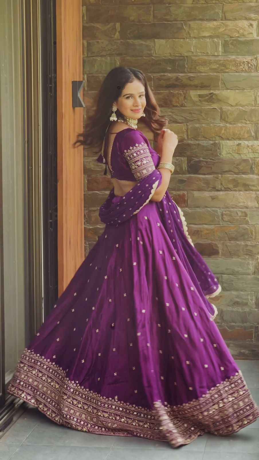 Wedding Wear Purple Color Satin Silk Lehenga For Girls