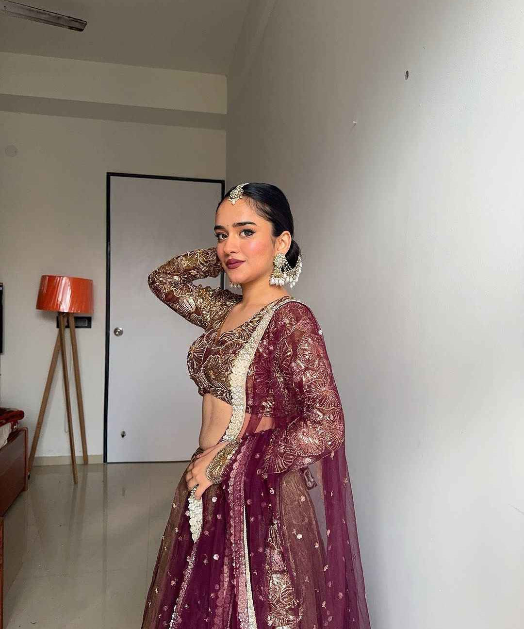 Wedding Wear Golden Color Jimmy Choo Lehenga For Girls