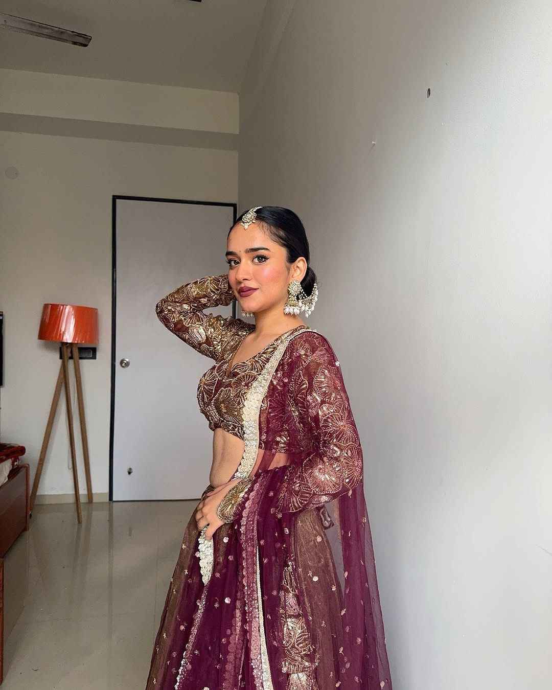 Wedding Wear Golden Color Jimmy Choo Lehenga For Girls