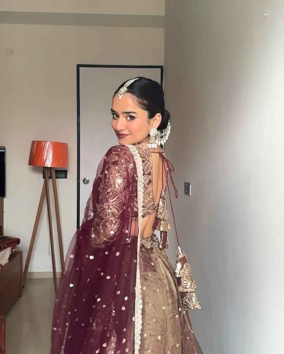 Wedding Wear Golden Color Jimmy Choo Lehenga For Girls