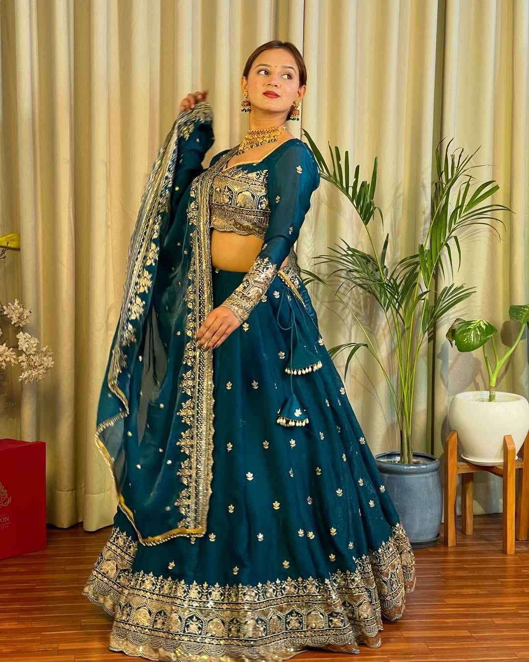 Wedding Wear Blue Color Jimi Choo Lehenga For Bride