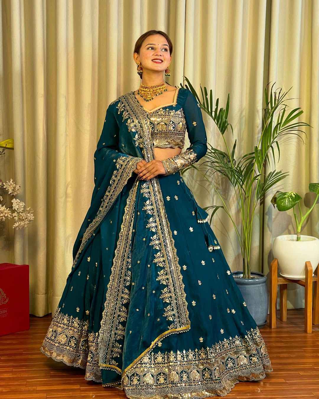 Wedding Wear Blue Color Jimi Choo Lehenga For Bride