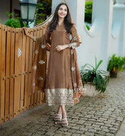 Brown Silk Embroidered Anarkali Suit with Dupatta