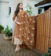 Brown Silk Embroidered Anarkali Suit with Dupatta