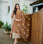Brown Silk Embroidered Anarkali Suit with Dupatta