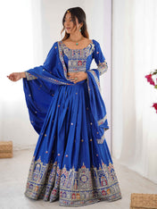Wedding Wear Blue Color Natural Crep Silk Lehenga For Bride
