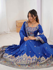 Wedding Wear Blue Color Natural Crep Silk Lehenga For Bride