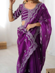 Party Wear Purple Color Jimmy Chu Saree For Girls