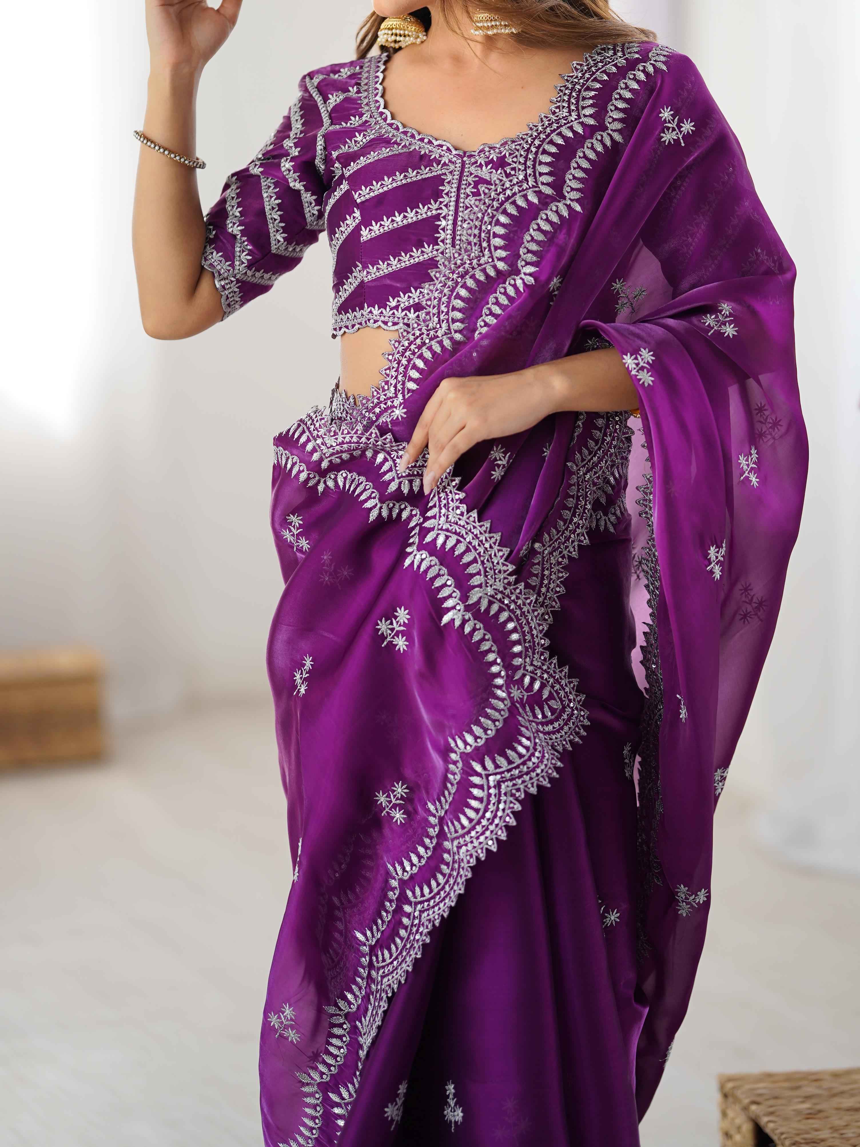 Party Wear Purple Color Jimmy Chu Saree For Girls
