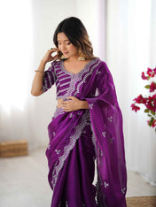Party Wear Purple Color Jimmy Chu Saree For Girls