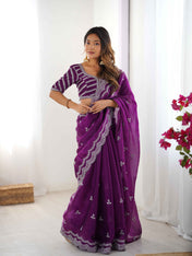 Party Wear Purple Color Jimmy Chu Saree For Girls