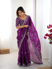 Party Wear Purple Color Jimmy Chu Saree For Girls