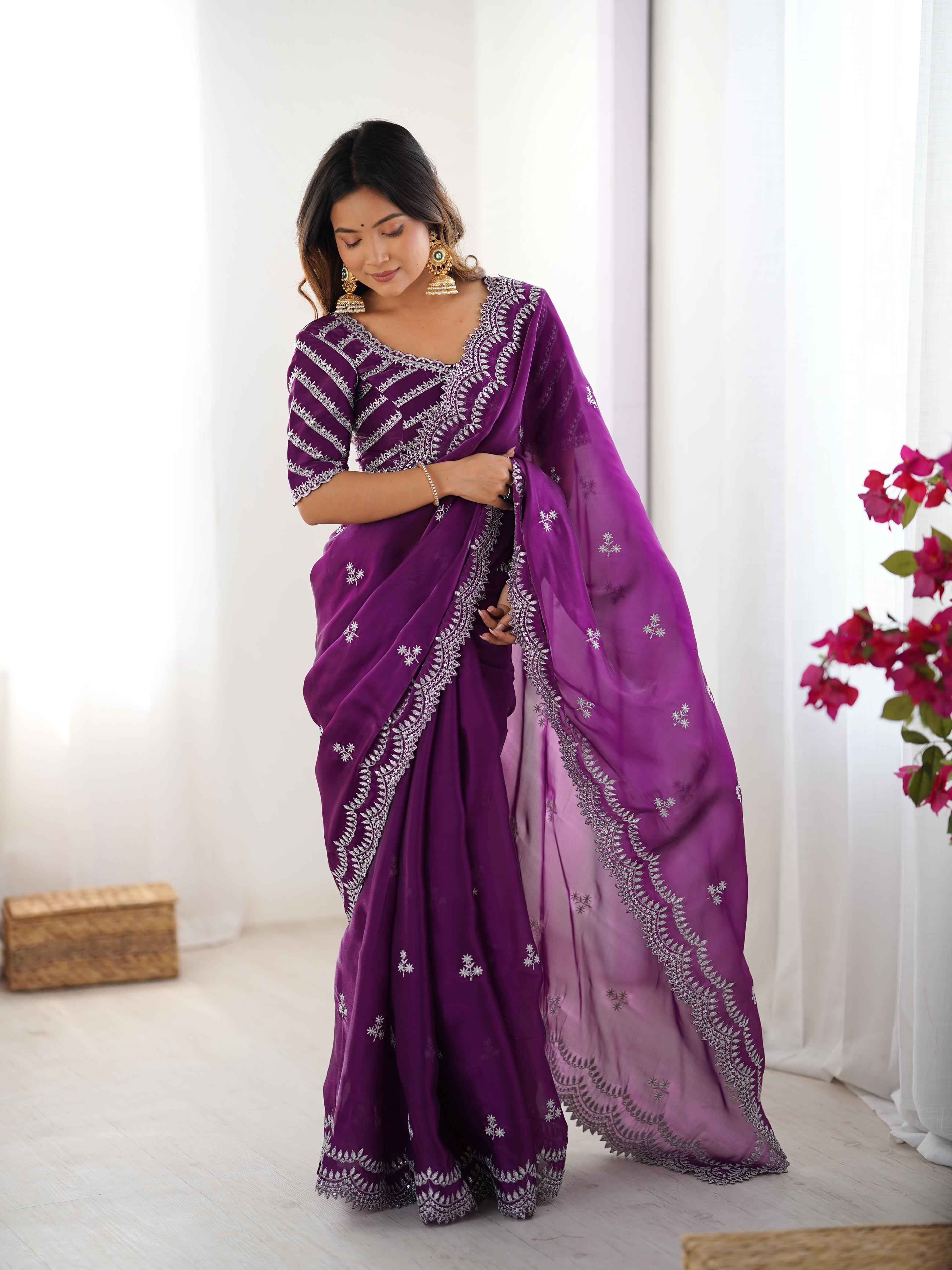 Party Wear Purple Color Jimmy Chu Saree For Girls