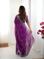Party Wear Purple Color Jimmy Chu Saree For Girls