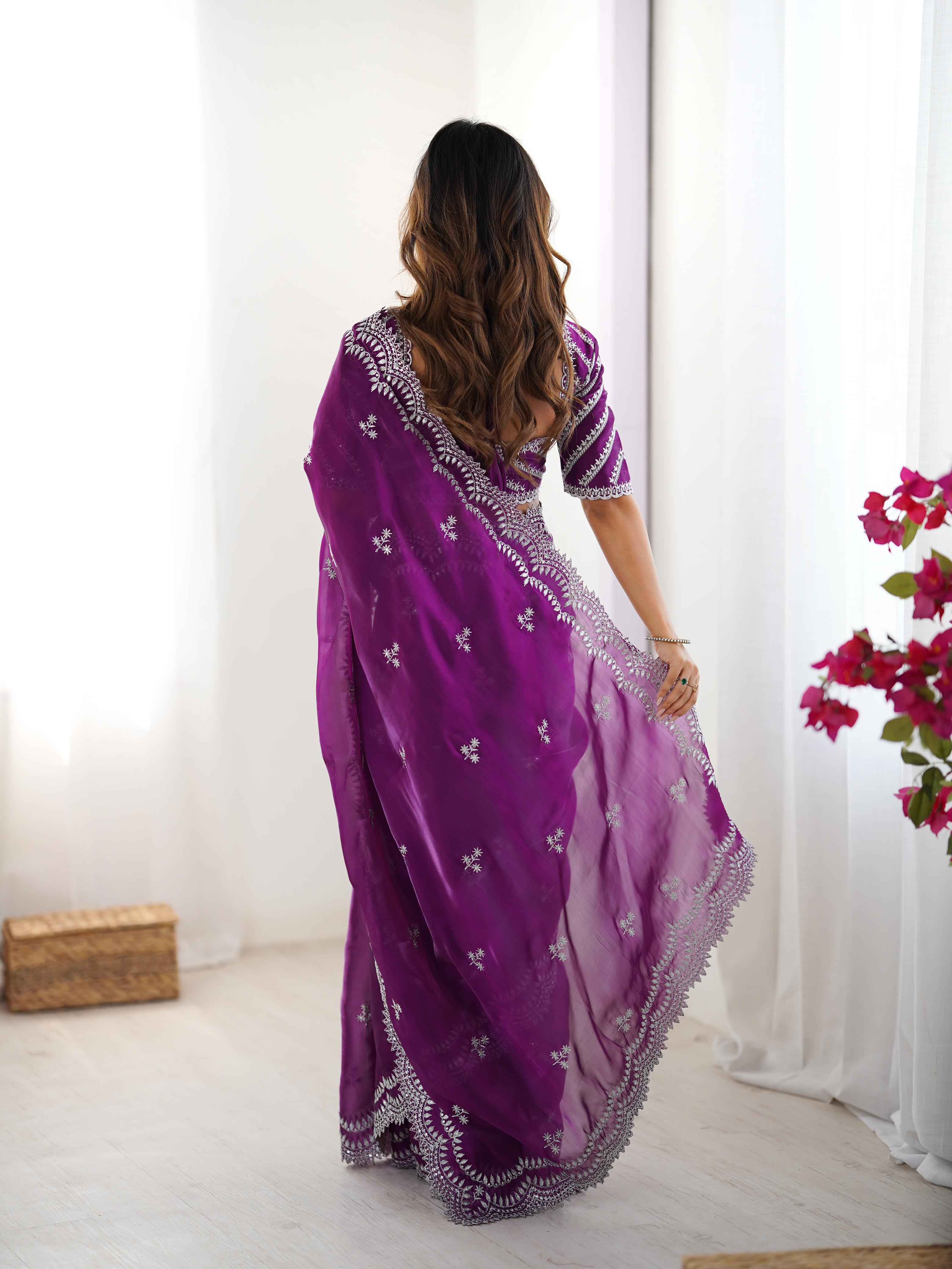 Party Wear Purple Color Jimmy Chu Saree For Girls
