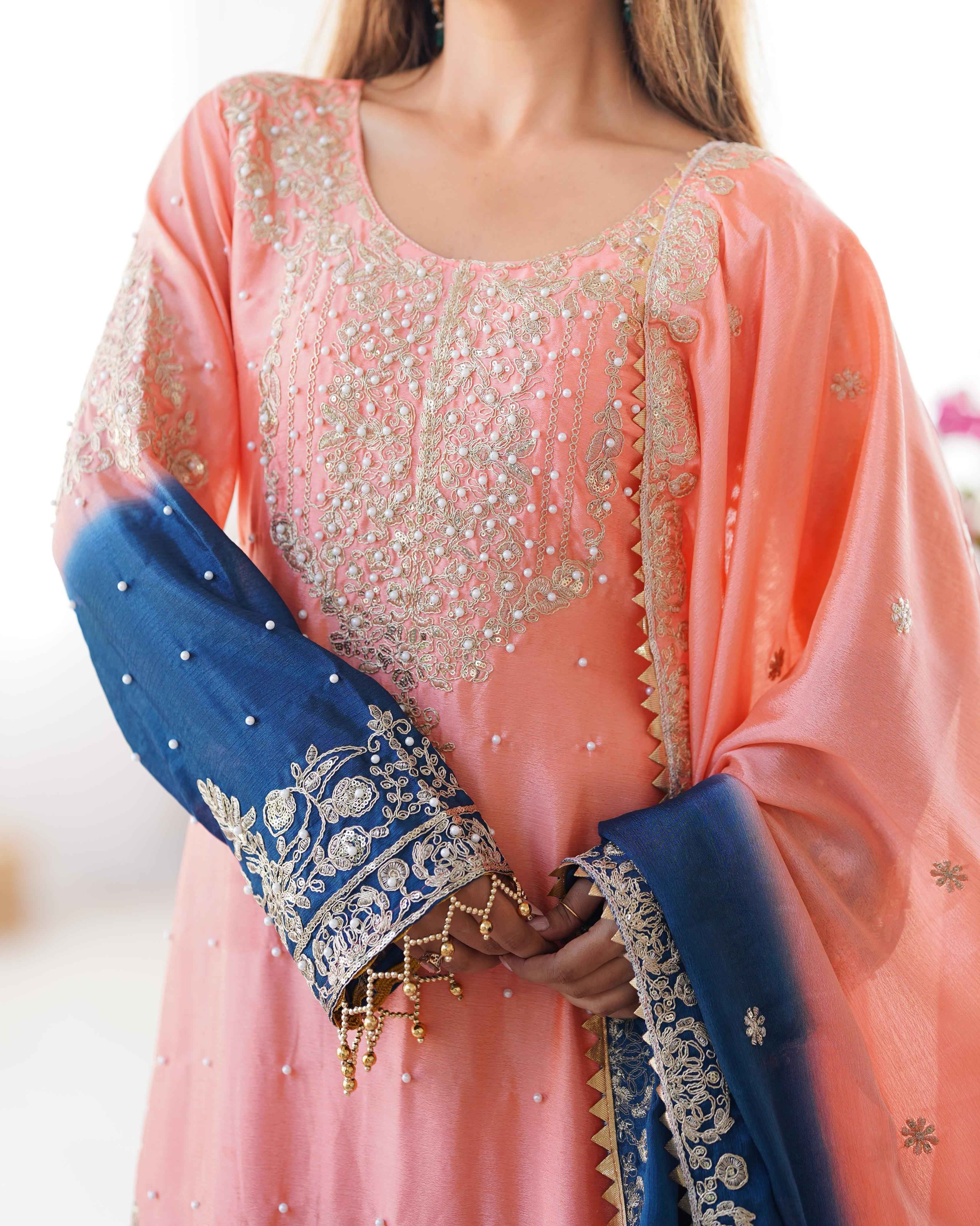 Wedding Wear Multi Color Chinon Silk Sharara For Girls