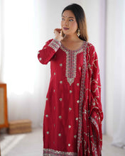 Wedding Wear Red Color Chinon Silk Kurti For Girls