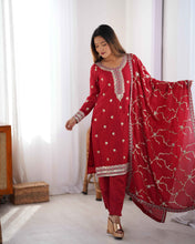 Wedding Wear Red Color Chinon Silk Kurti For Girls
