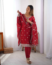 Wedding Wear Red Color Chinon Silk Kurti For Girls