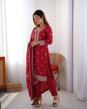 Wedding Wear Red Color Chinon Silk Kurti For Girls