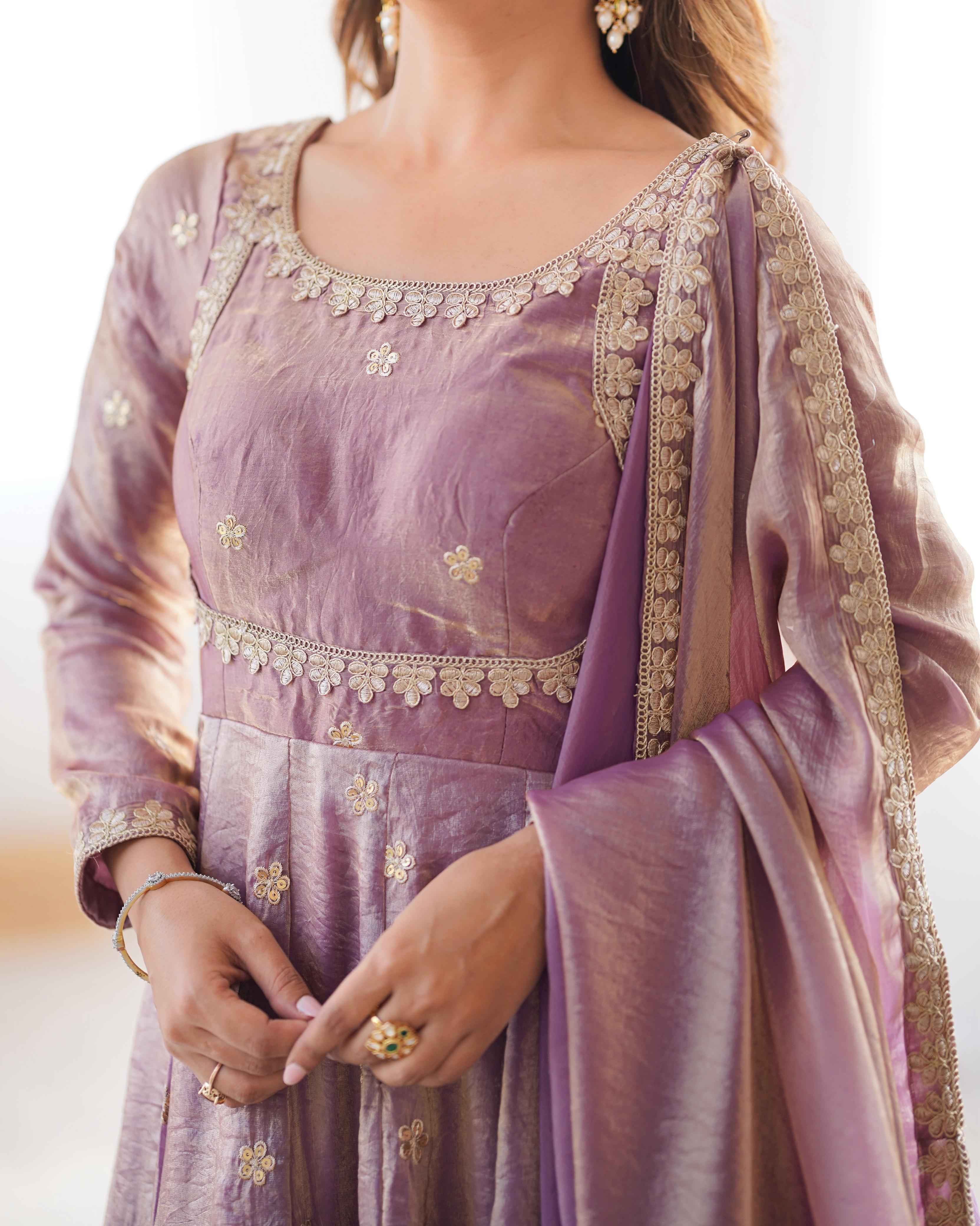 Party Wear Peach Color Fandy Silk Gown For Girls