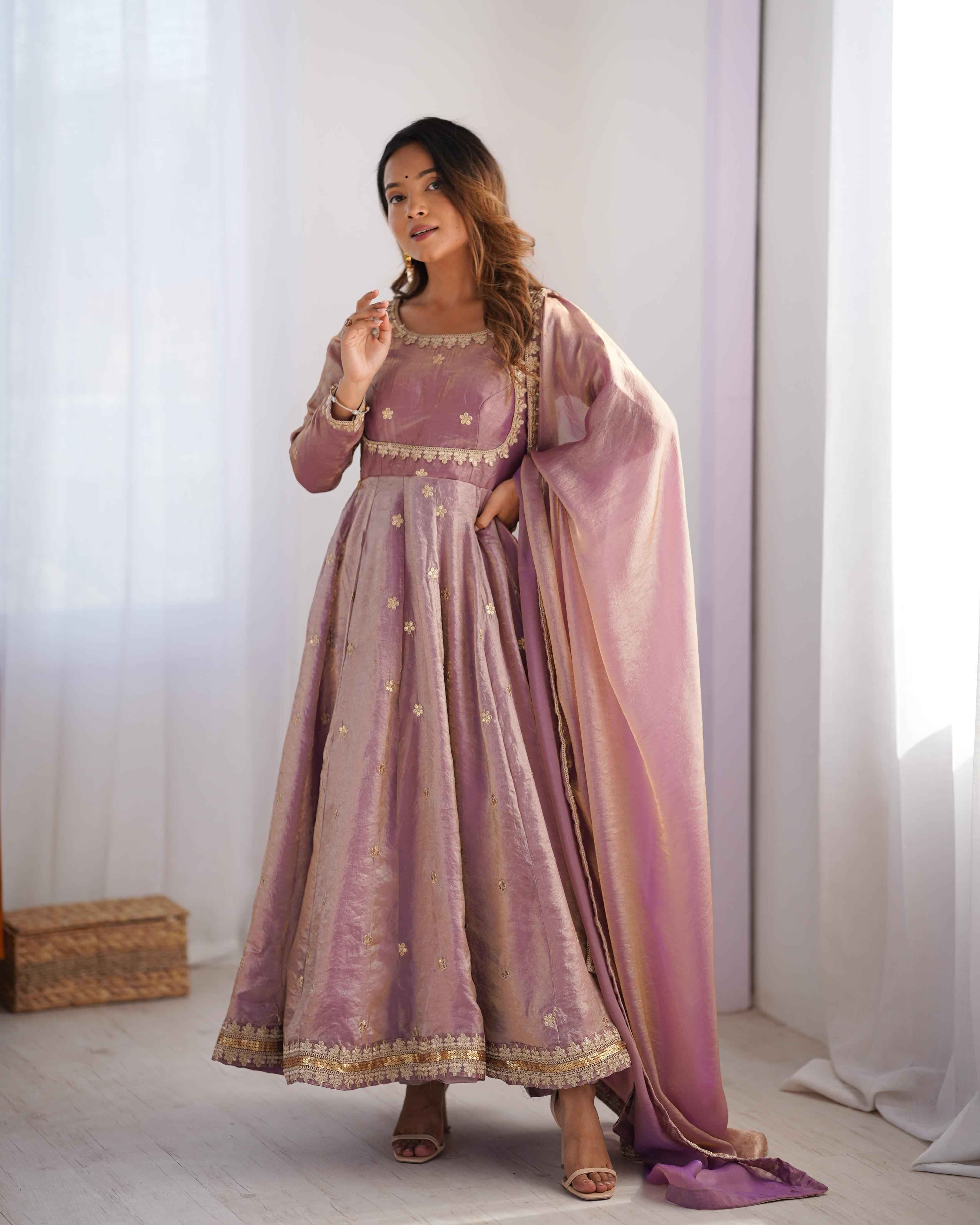 Party Wear Peach Color Fandy Silk Gown For Girls