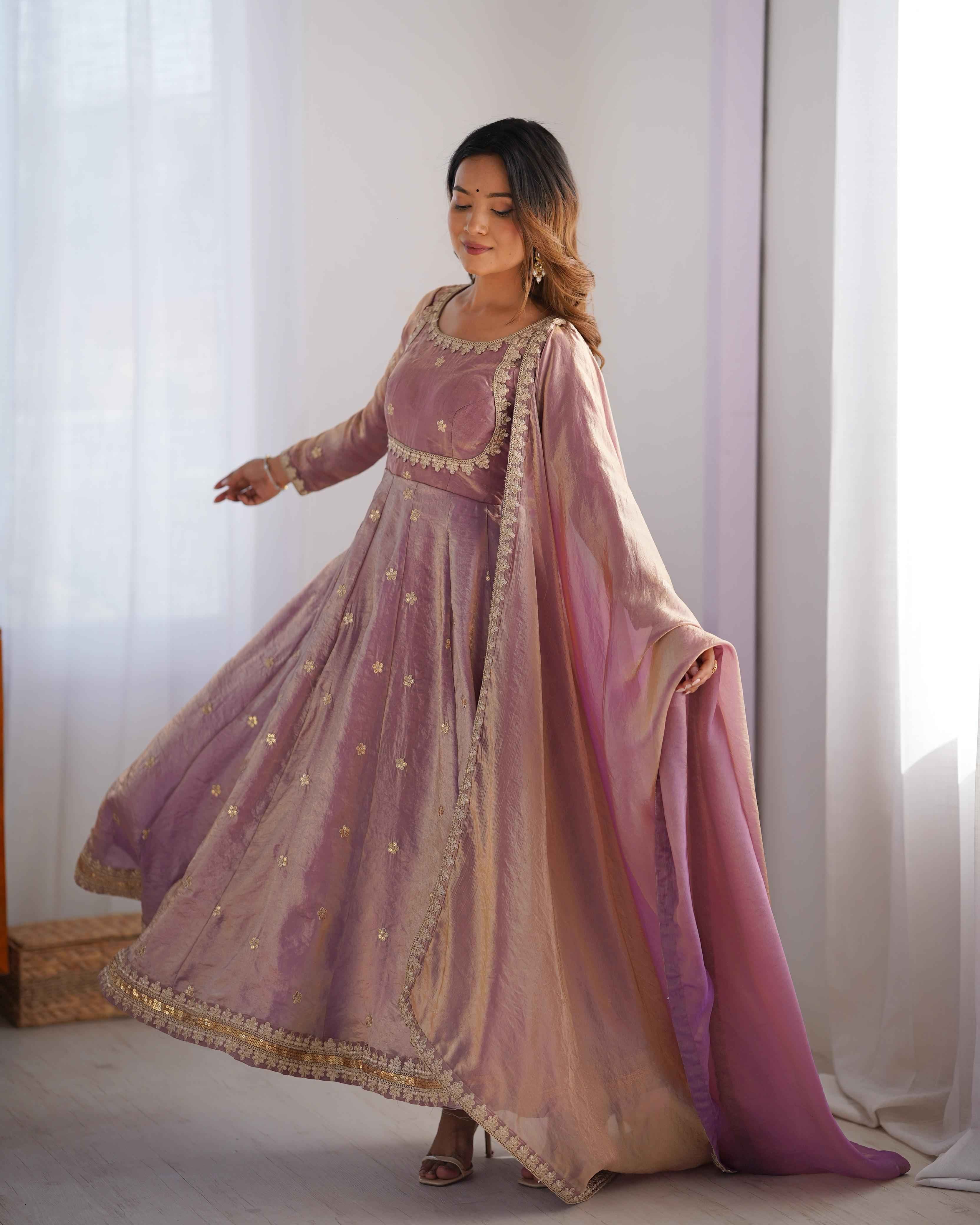 Party Wear Peach Color Fandy Silk Gown For Girls