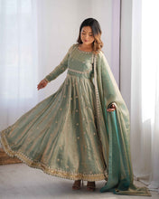 Wedding Wear Light Green Color Fandy Silk Gown For Girls