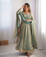 Wedding Wear Light Green Color Fandy Silk Gown For Girls