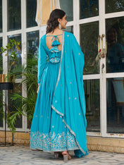 Party Wear Sky Blue Color American Silk Gown For Girls