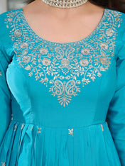 Party Wear Sky Blue Color American Silk Gown For Girls