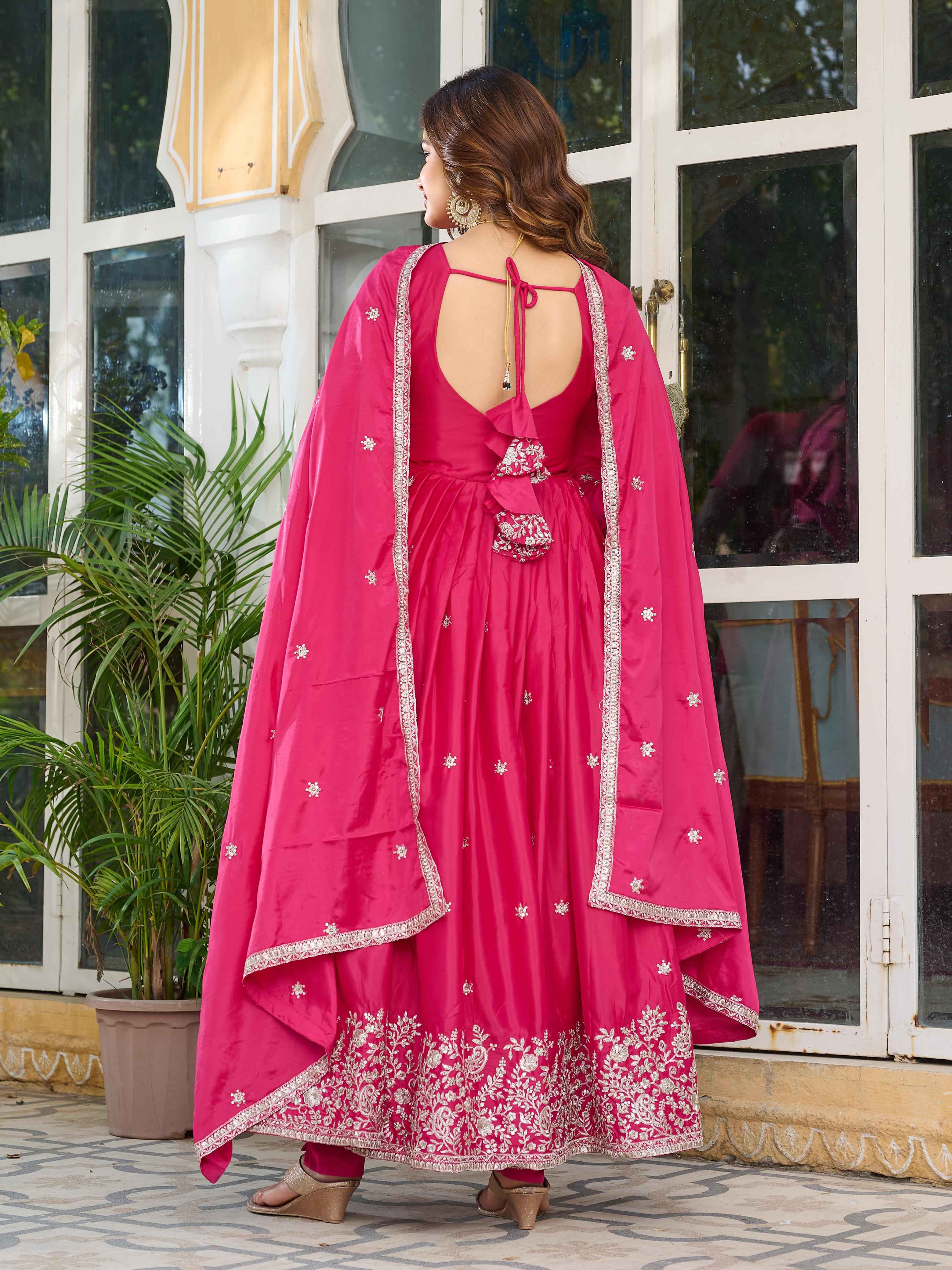 Wedding Wear Pink Color American Silk Gown For Girls