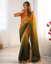 Wedding Wear Multi Color Chinon Silk Saree For Girls